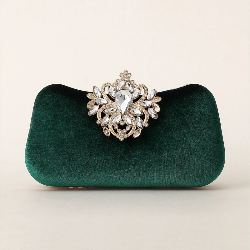 Dark Green Velvet Clutch Bag L - Luxury Bags Green review and price